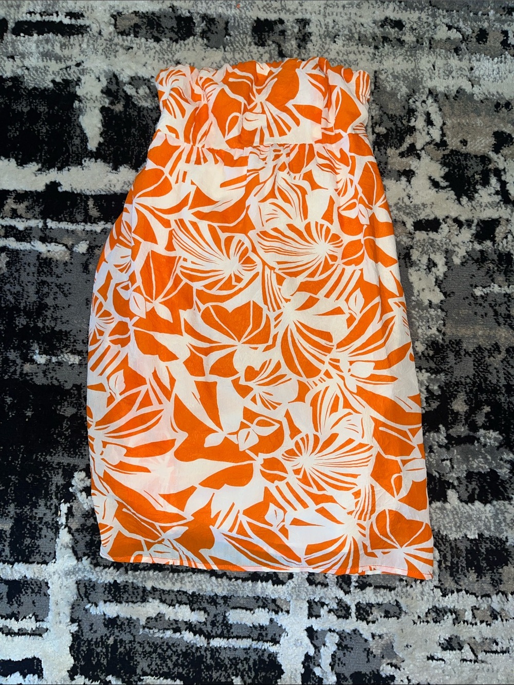 American Eagle Outfitters Orange and White Tropical Print Strapless Dress
